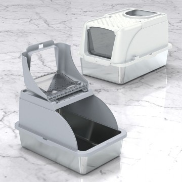 Rubeku Litter Box Hooded Stainless Steel Grey